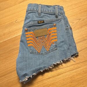 Wrangler Blue Denim Shorts with Vibrant Orange Details